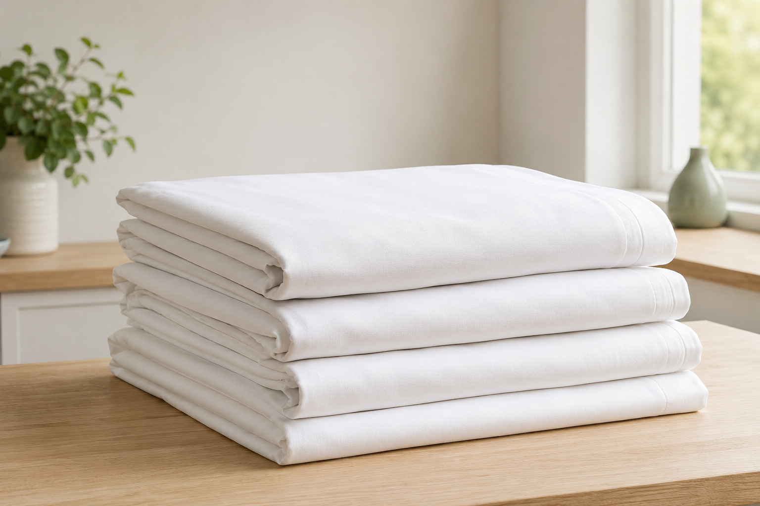 Clean white Cover Me Sheets reusable covers folded and ready for use