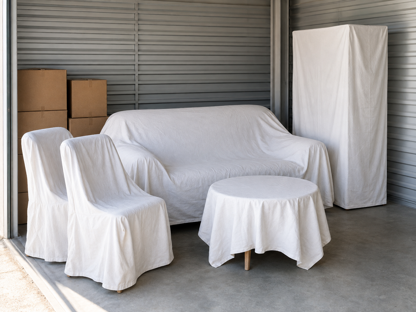 Protected furniture inside a storage unit